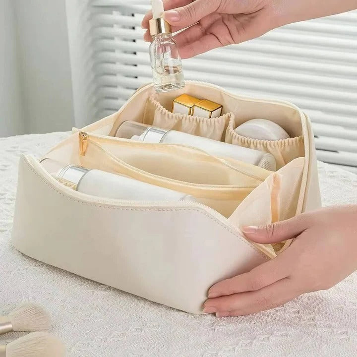 Makeup Organizer Bag with PU Surface and Wide Opening