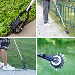 Adjustable lawn edger with roller support