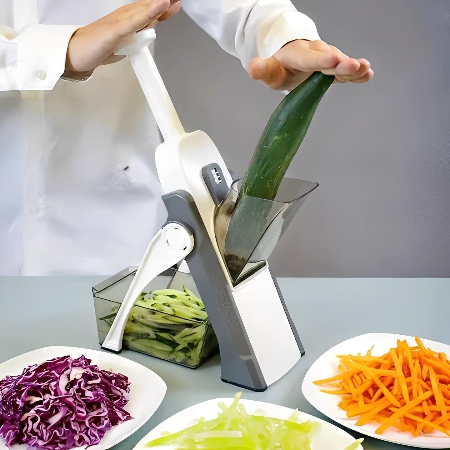 Vegetable Slicer with 5 Interchangeable Blades and Collection Container