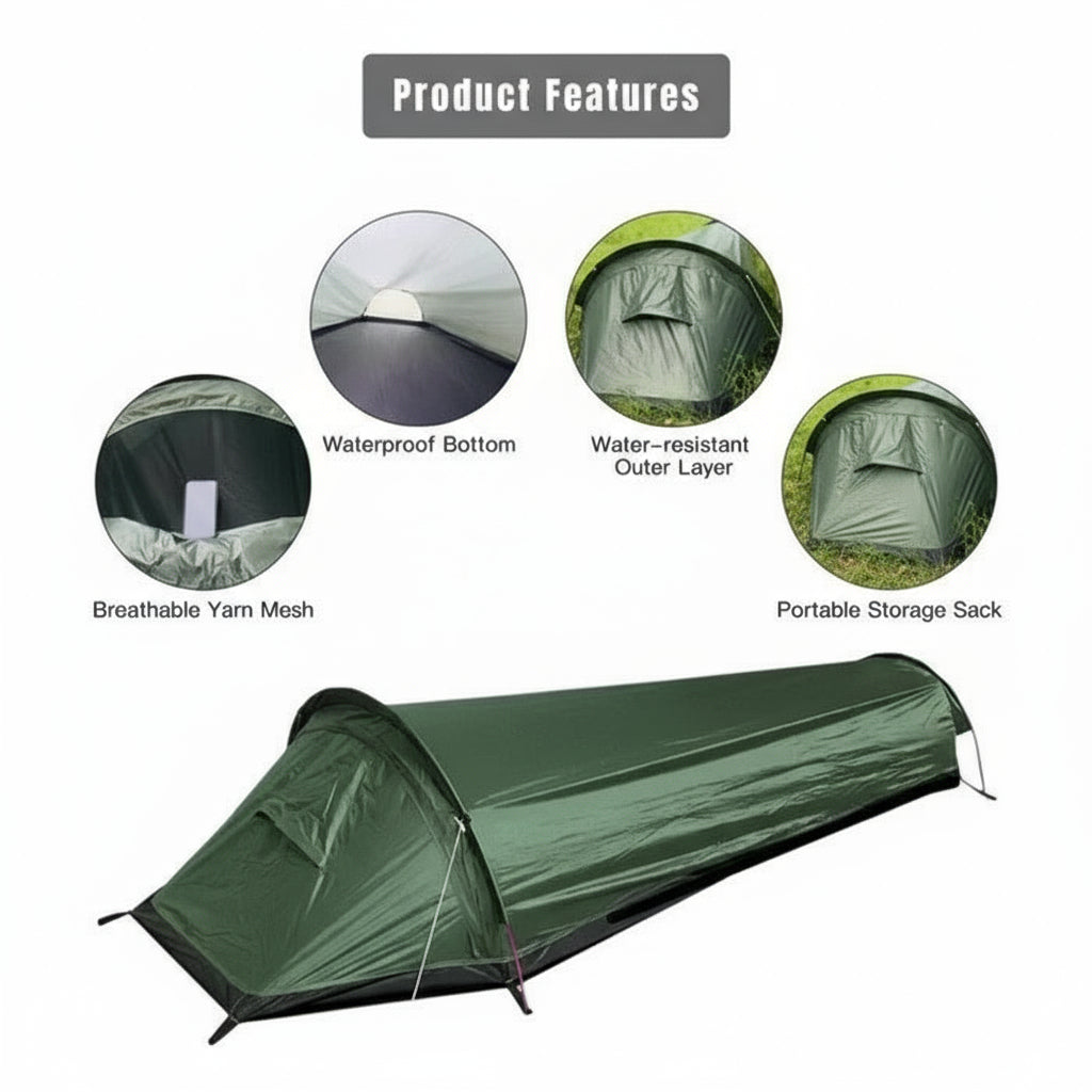 Lightweight single tent for camping with ventilation net