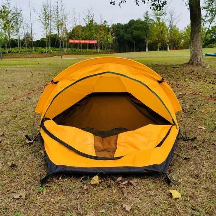 Lightweight single tent for camping with ventilation net