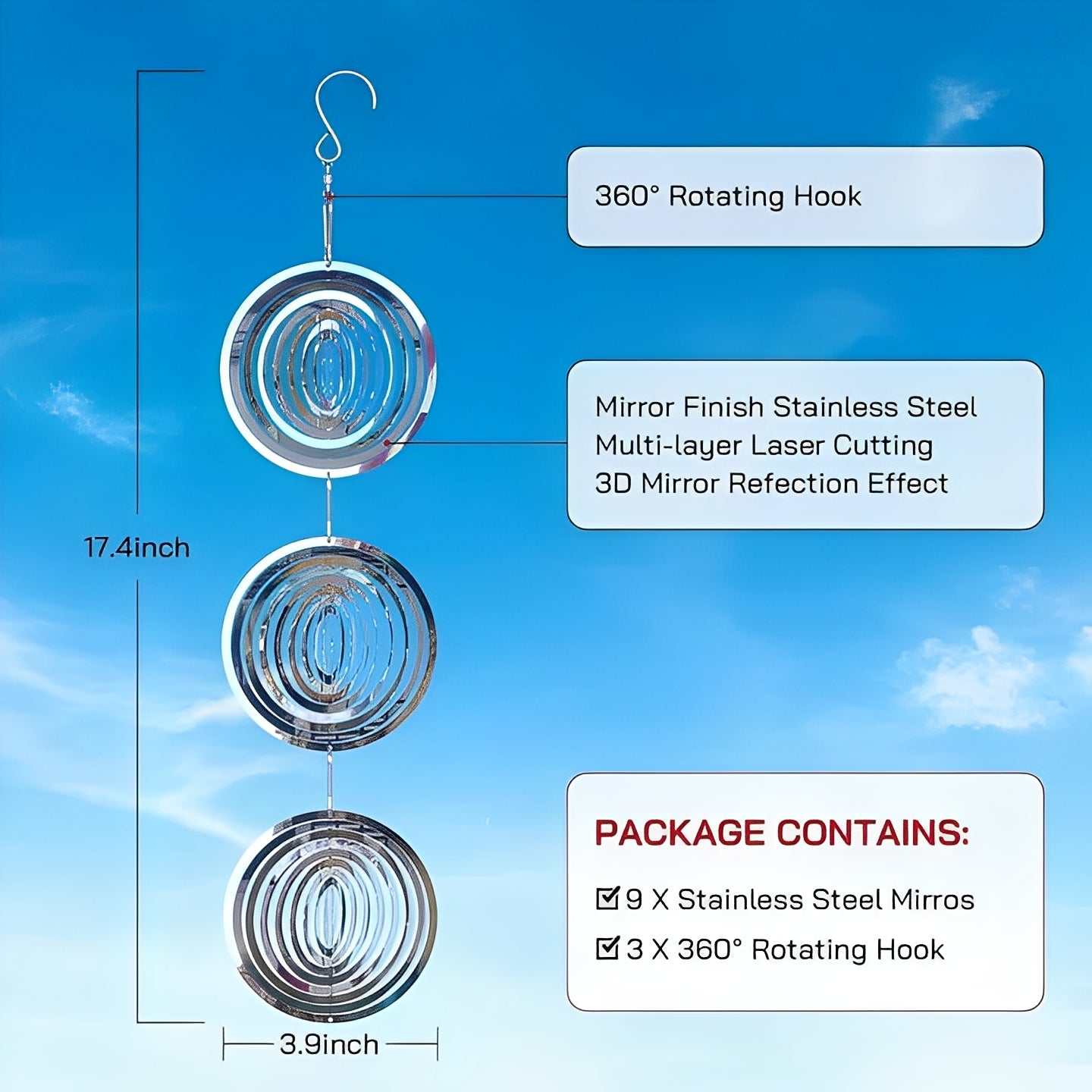 Reflective Bird Scaring Device with Hanging Design, Set of 3