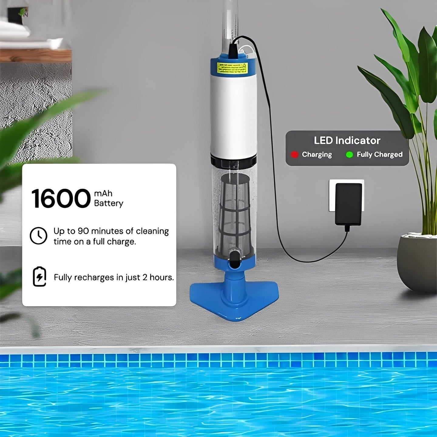 Cordless handheld pool vacuum