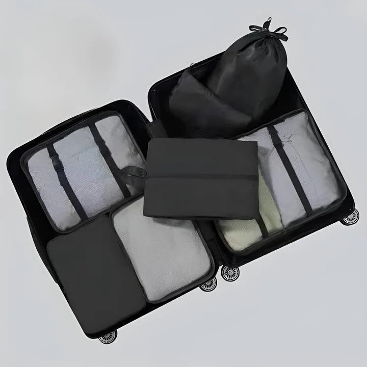 Travel organizing set of 7 bags with mesh windows