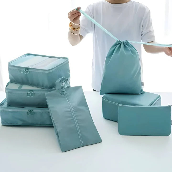 Travel organizing set of 7 bags with mesh windows