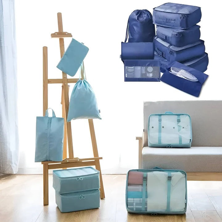 Travel organizing set of 7 bags with mesh windows