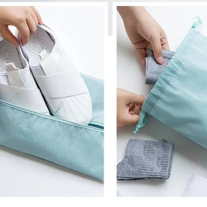 Travel organizing set of 7 bags with mesh windows