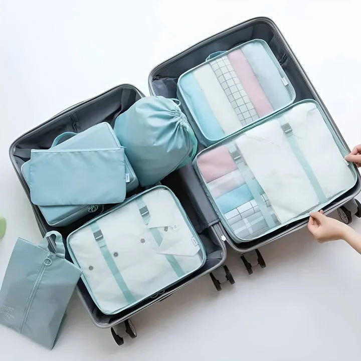 Travel organizing set of 7 bags with mesh windows