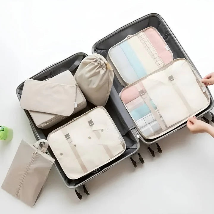 Travel organizing set of 7 bags with mesh windows