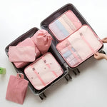 Travel organizing set of 7 bags with mesh windows