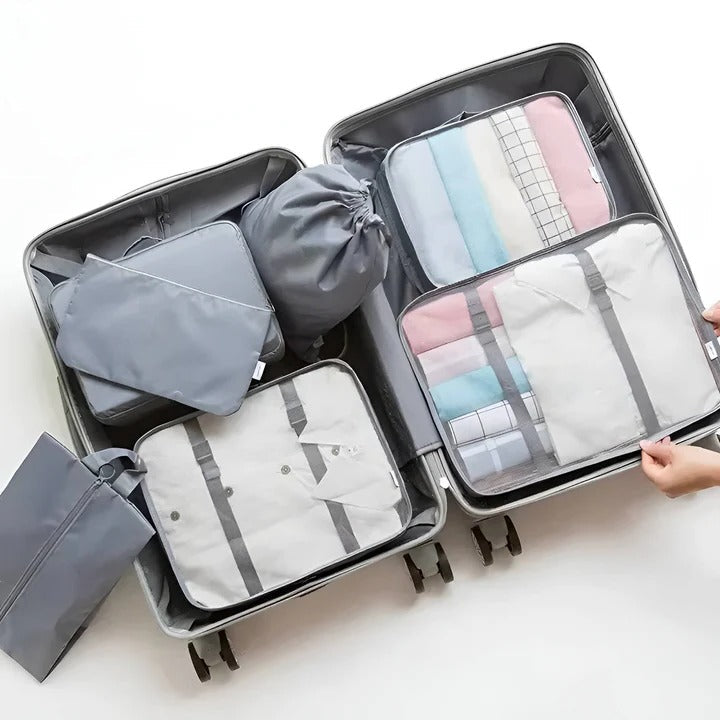 Travel organizing set of 7 bags with mesh windows