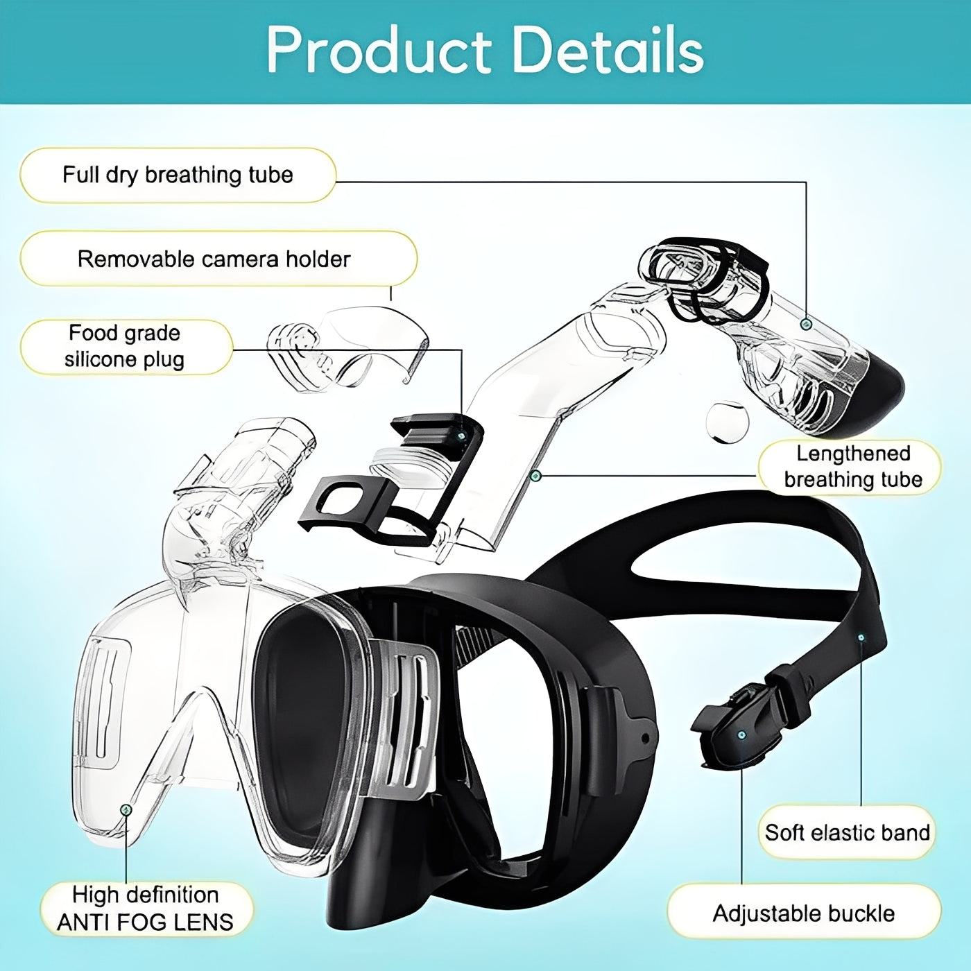 Versatile Snorkel Mask with Dry Top and Adjustable Strap