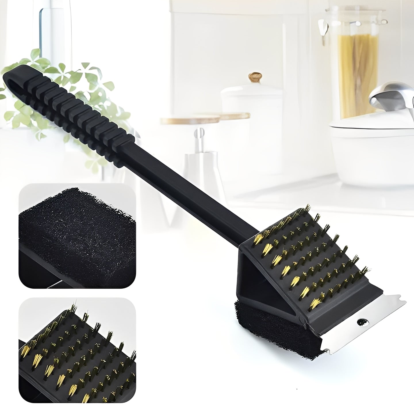 All-in-One Grillreinigungsbürste mit Stahlborsten und Schwamm