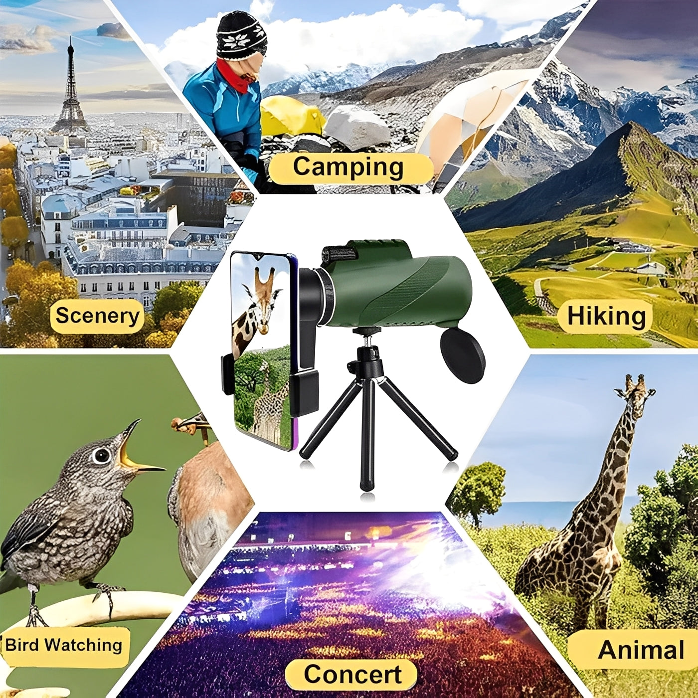 Compact telescope with zoom function for outdoor observations