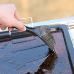 Grill cleaning brush with stainless steel bristles and scraper