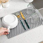 Silicone Dish Drying Mat for the Kitchen with Grooved Drain