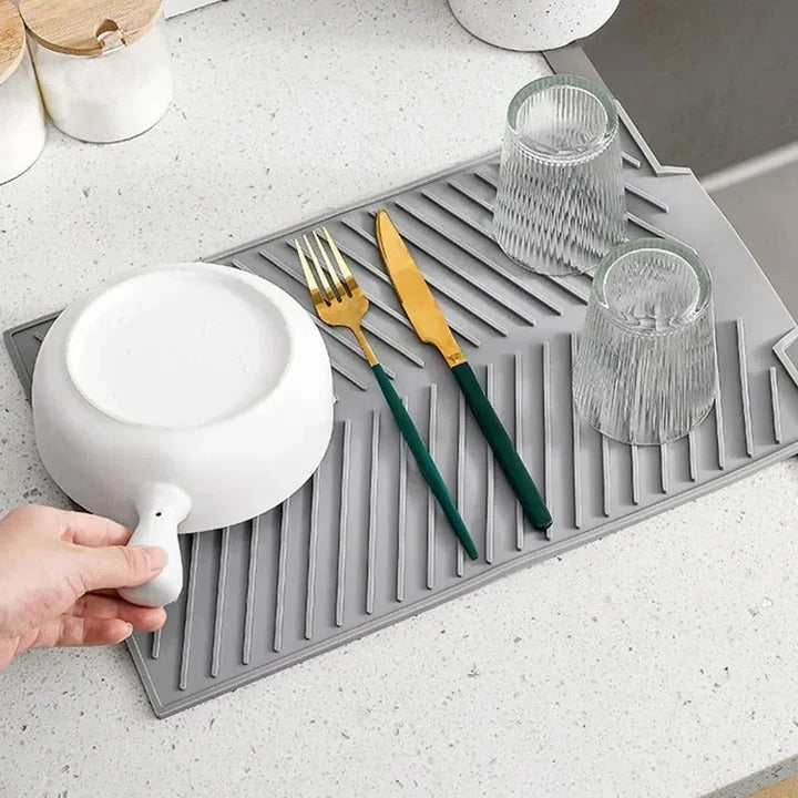Silicone Dish Drying Mat for the Kitchen with Grooved Drain