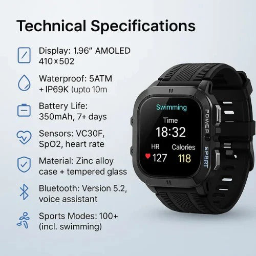 Sportliche Uhr mit Bluetooth 5.0 Verbindung und Fitness-Tracking