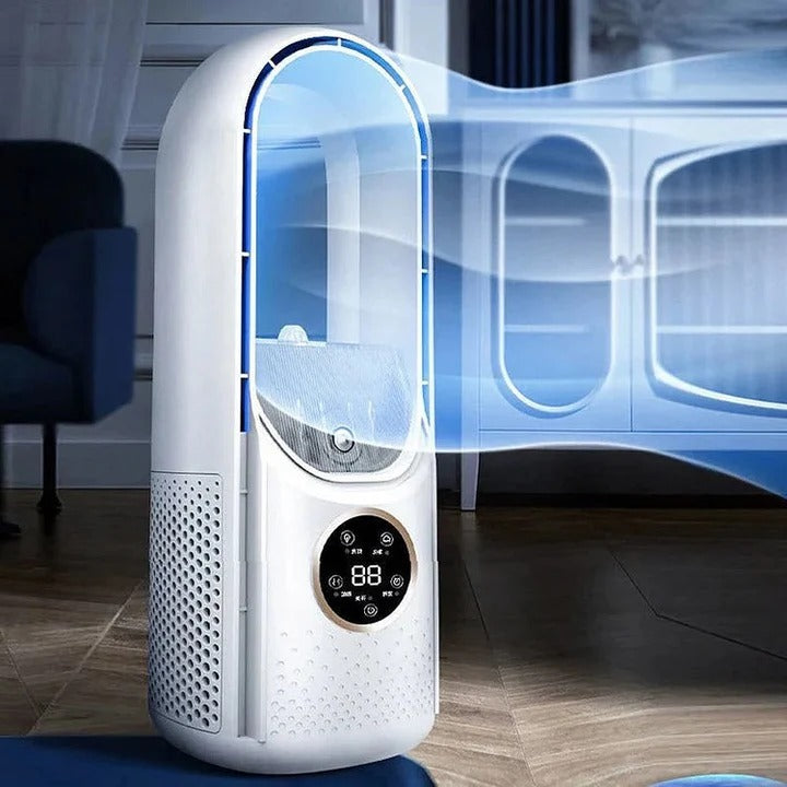 Compact bladeless fan with USB connection and 100 ml water tank