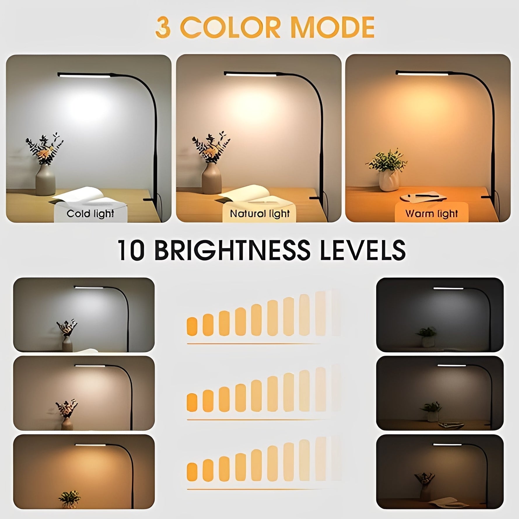 Adjustable LED Desk Lamp with Clamp Base and 3 Light Modes