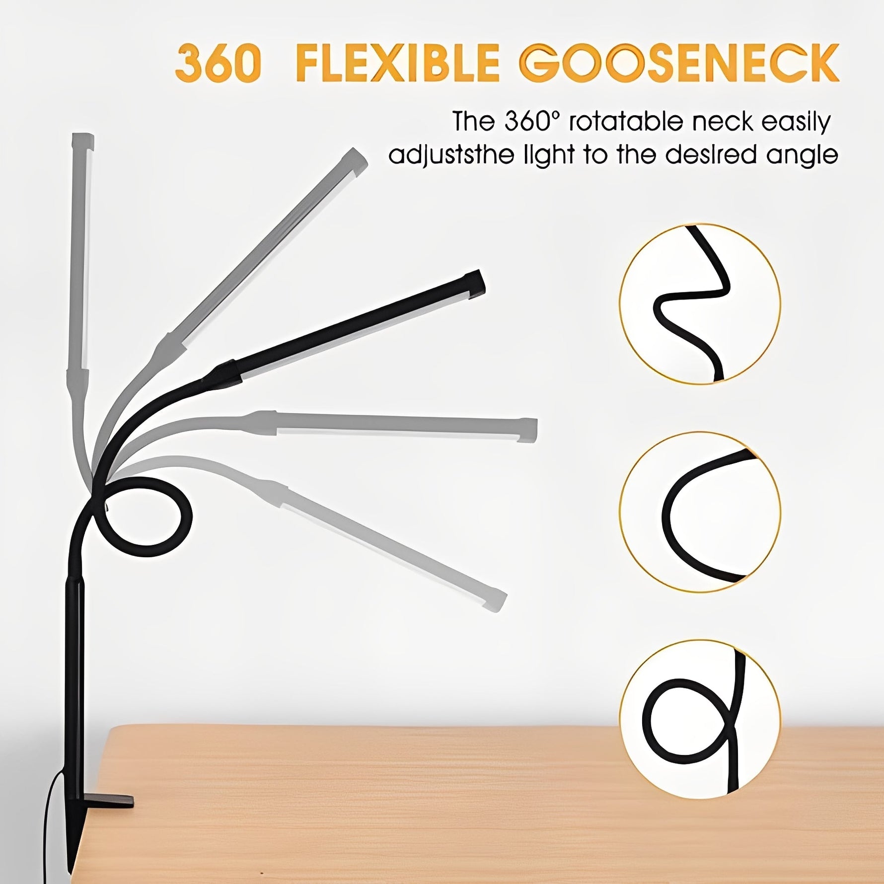 Adjustable LED Desk Lamp with Clamp Base and 3 Light Modes