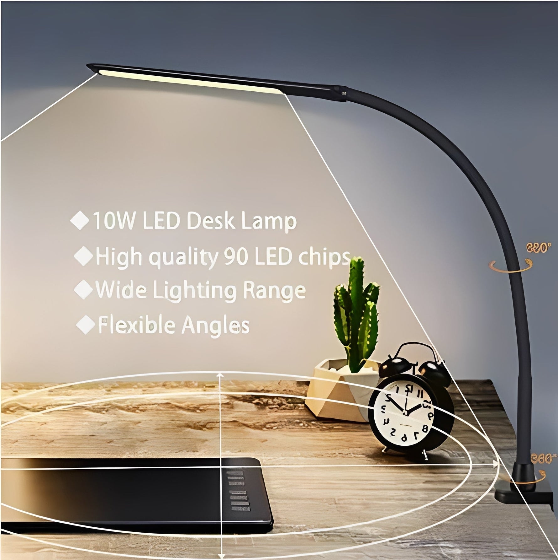 Adjustable LED Desk Lamp with Clamp Base and 3 Light Modes