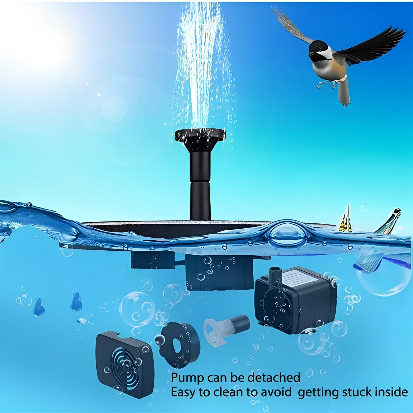 Solarbetriebene Wasserpumpe für Teiche und Vogeltränken