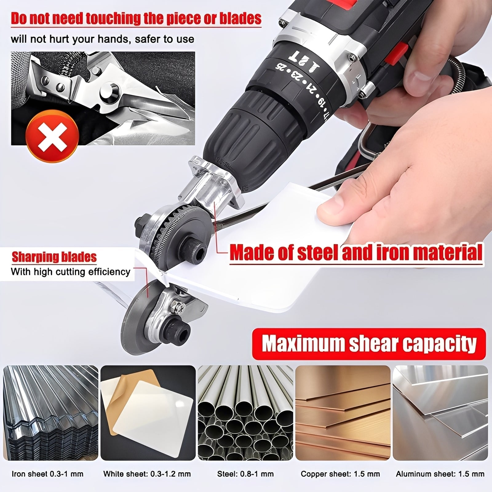 Metal Shear Drill Attachment for Sheet Metal Processing