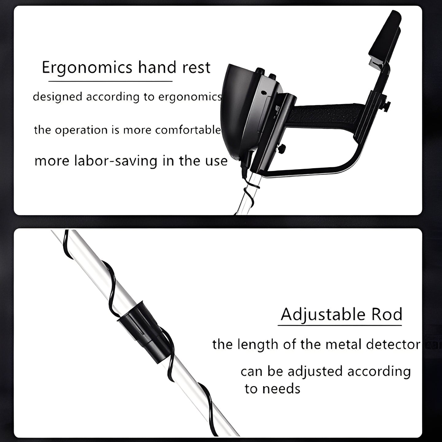 Metal detector with LCD display and adjustable handle
