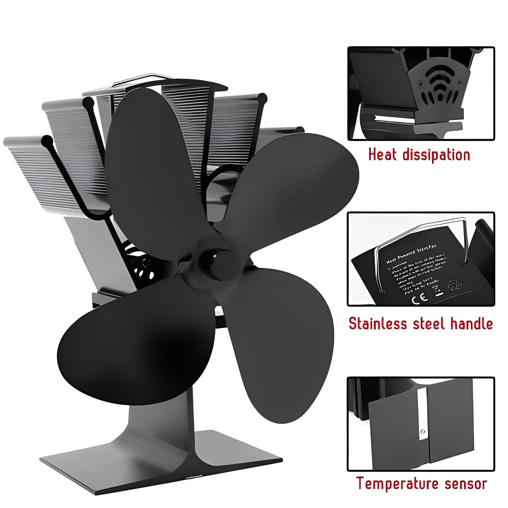 Heat-powered fan for optimal fireplace heat distribution