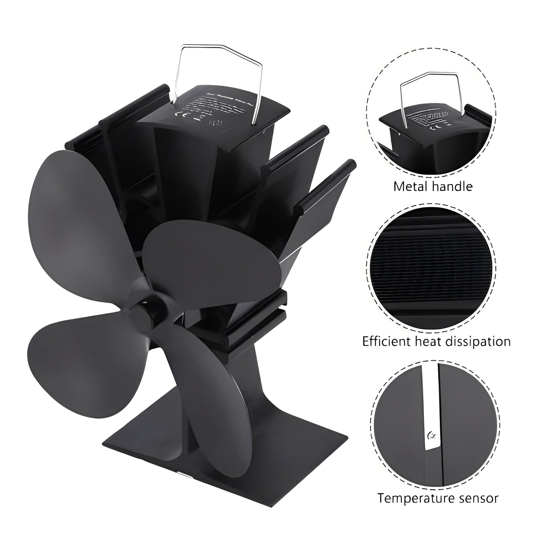 Heat-powered fan for optimal fireplace heat distribution