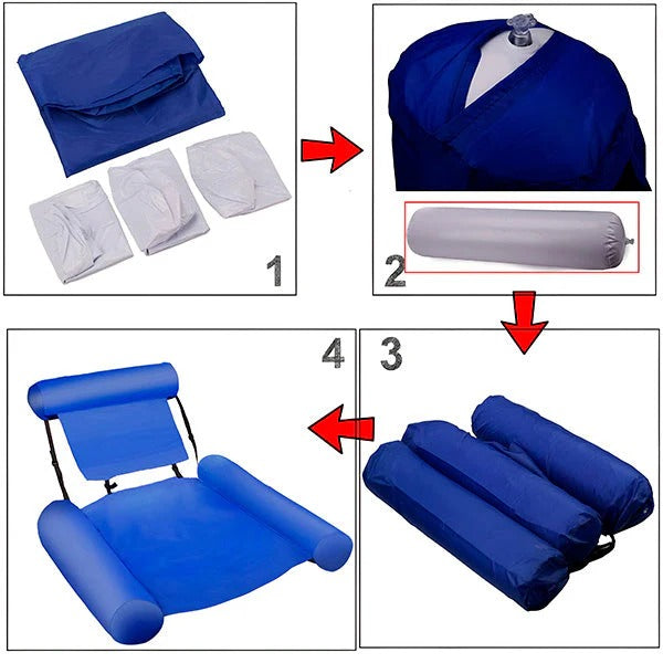 Floating water lounger with backrest for beach and pool