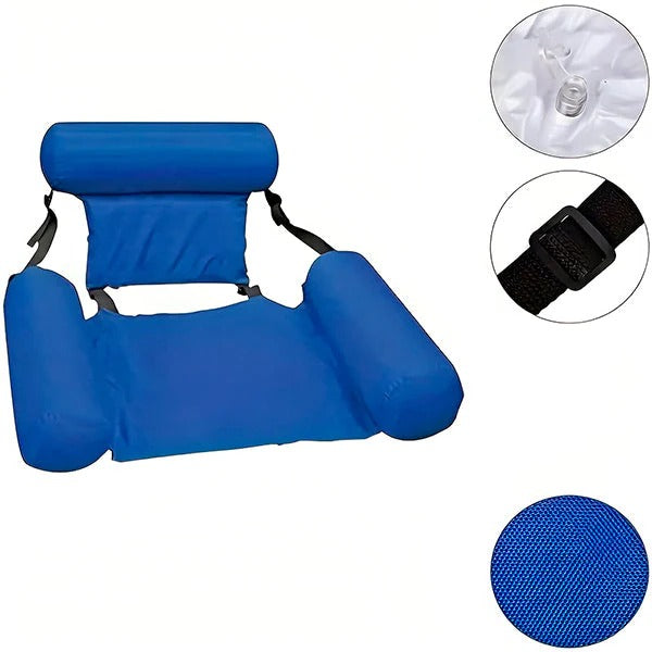 Floating water lounger with backrest for beach and pool