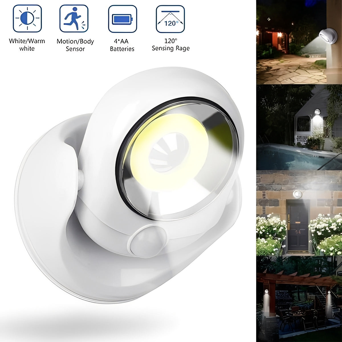Akku-betriebene LED-Leuchte mit Bewegungsmelder und verstellbarem Fuß