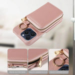 Elegante Ledertasche für iPhone mit Kartenfächern und Reißverschluss