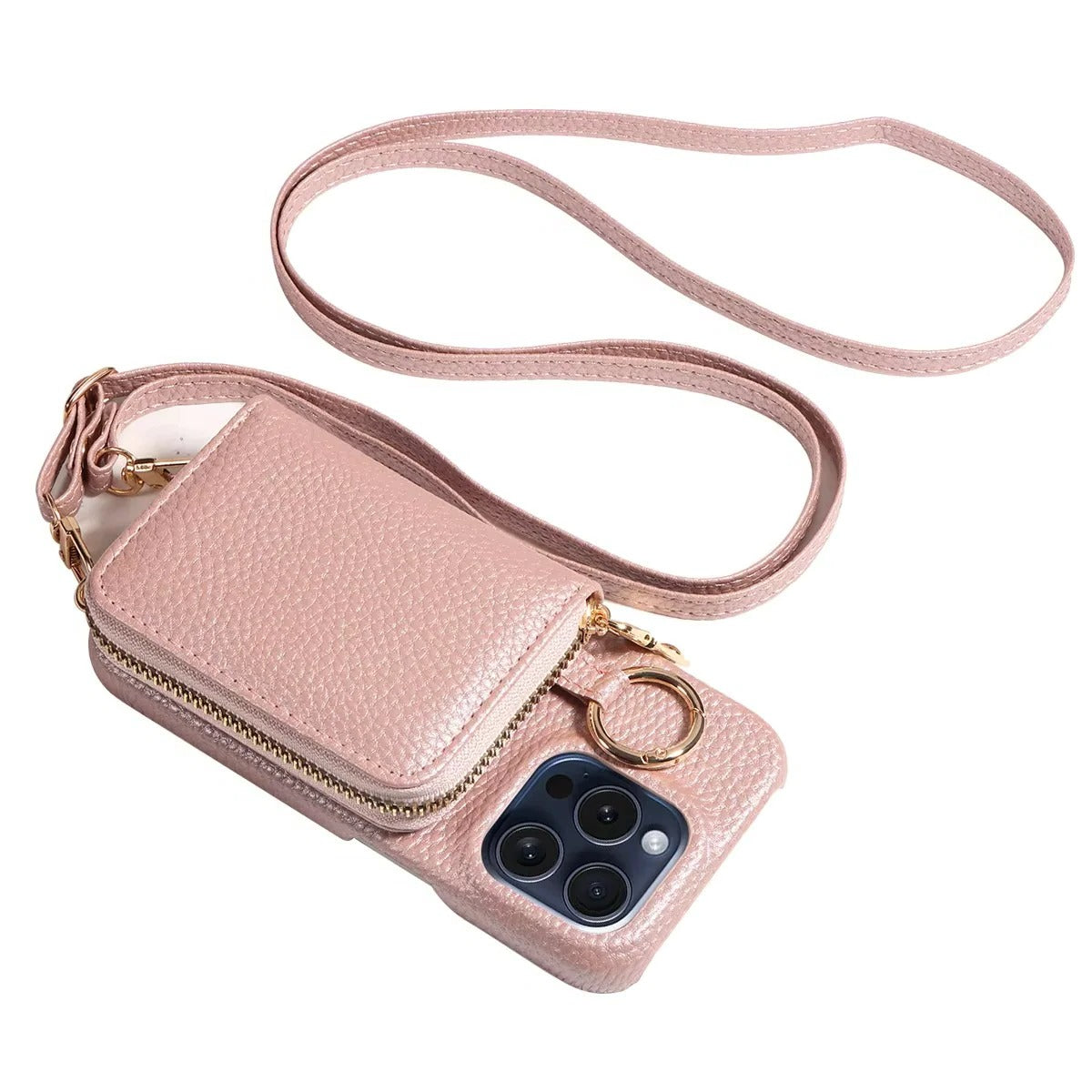 Elegante Ledertasche für iPhone mit Kartenfächern und Reißverschluss