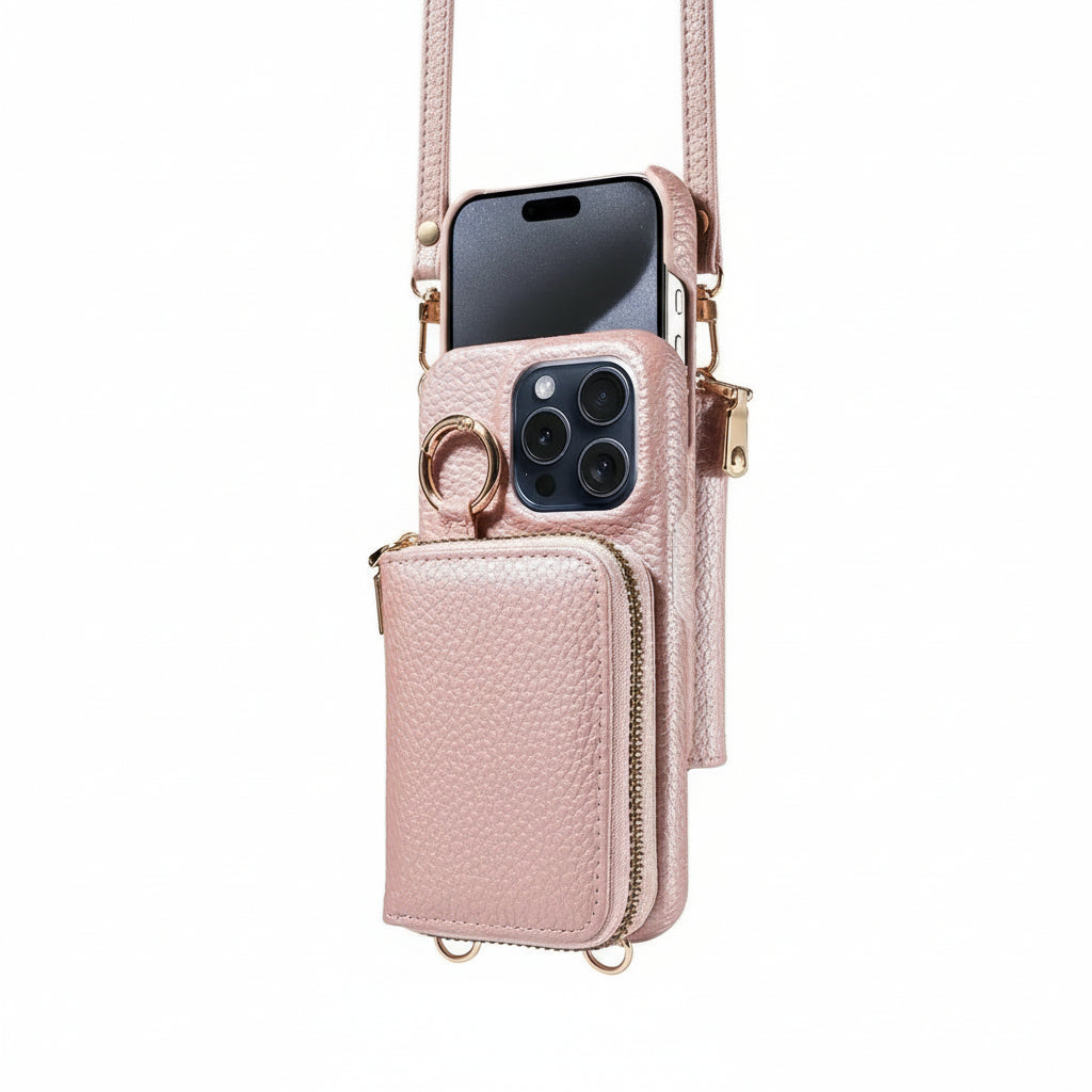 Elegante Ledertasche für iPhone mit Kartenfächern und Reißverschluss