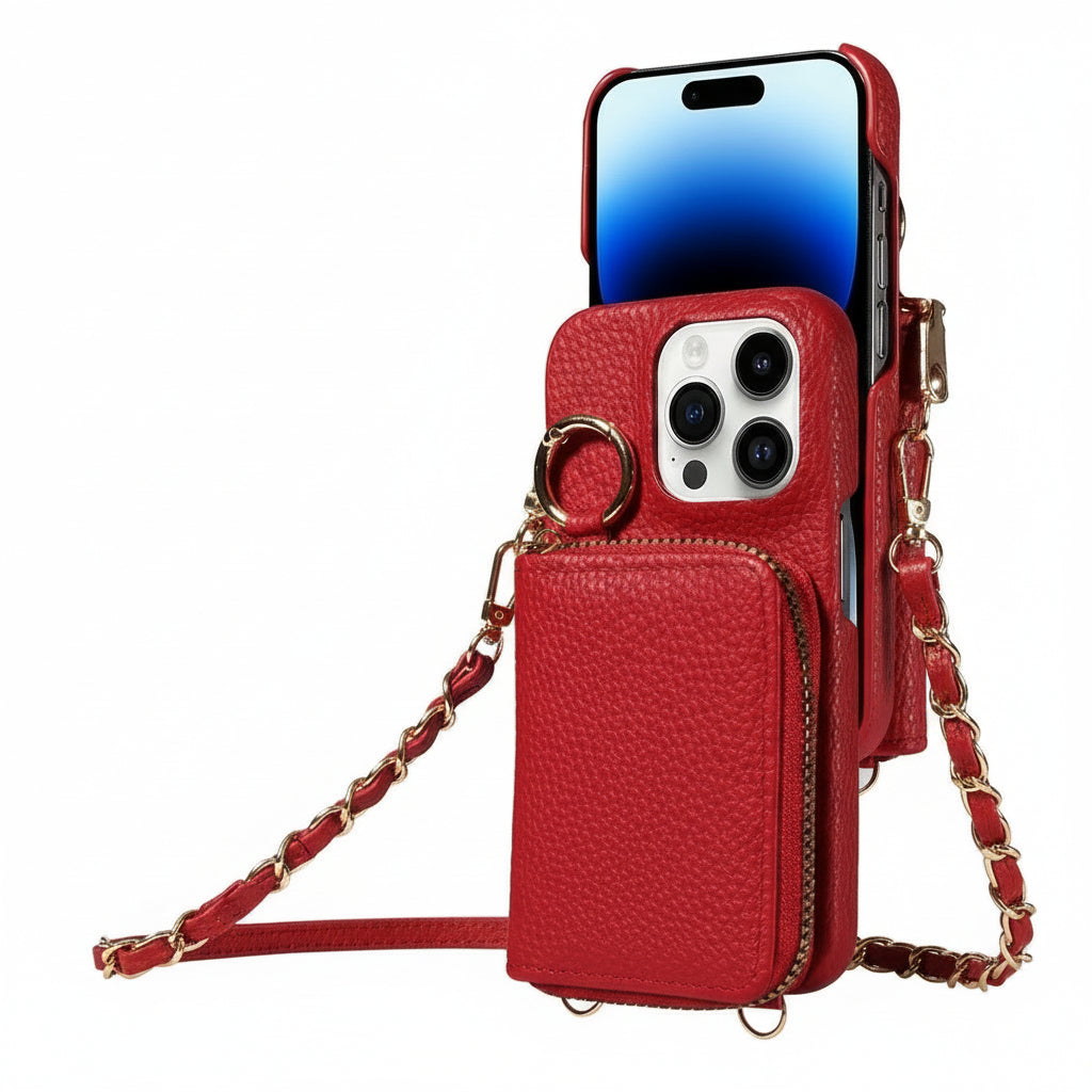 Elegante Lederhülle für iPhone mit Kartenfächern und Reißverschluss