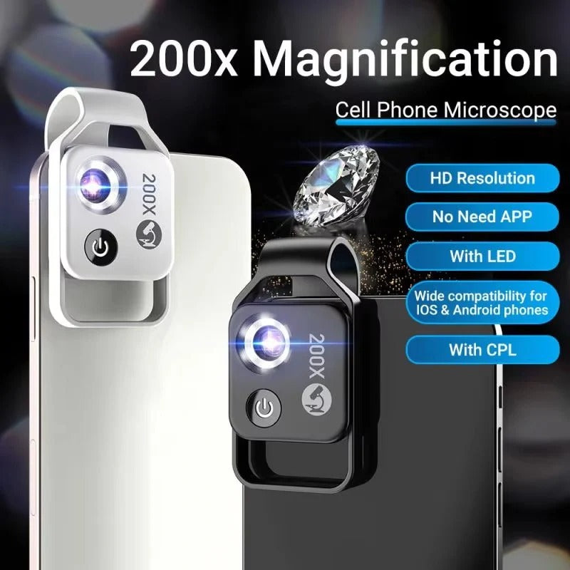 Tragbare 200-fach Smartphone Mikroskoplinse mit Universalhalterung