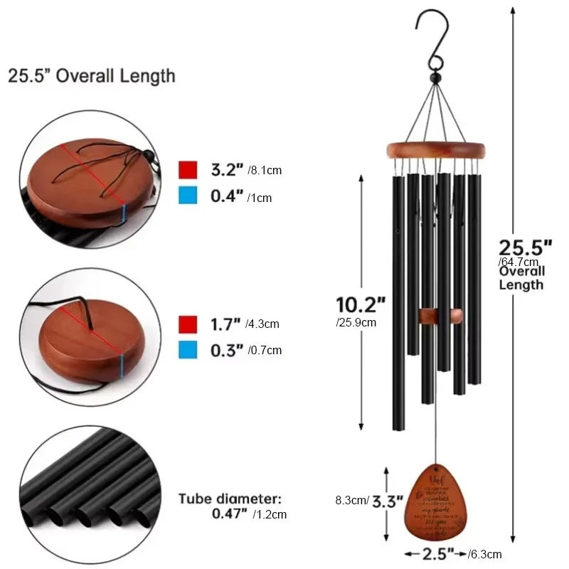 Harmonische Windspiele mit Aluminiumrohren und Holzdetails