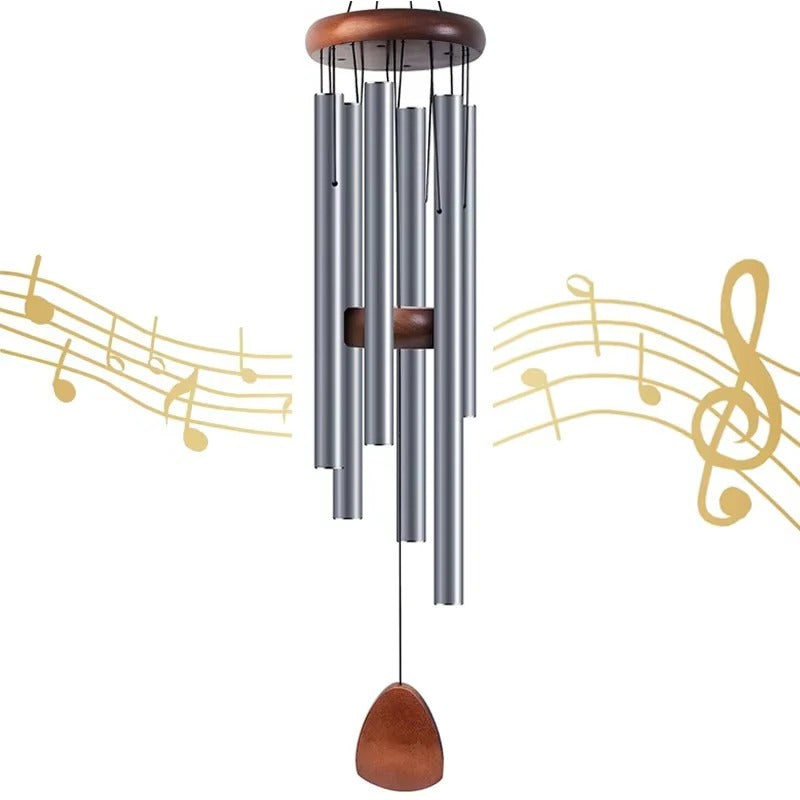Elegant aluminum wind chimes with wood accents for outdoor use