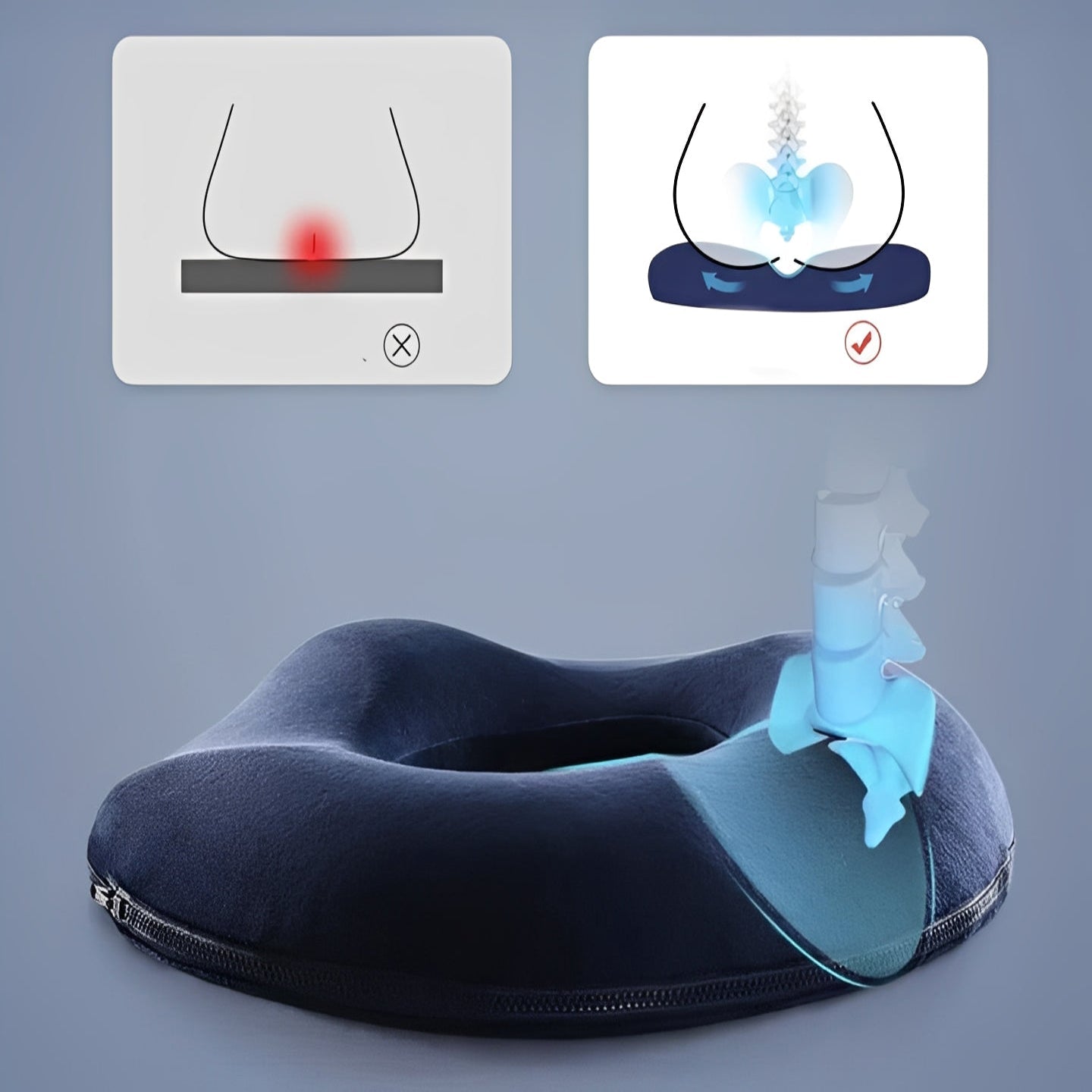 Ergonomic Seat Cushion with Comfort Opening and Washable Cover