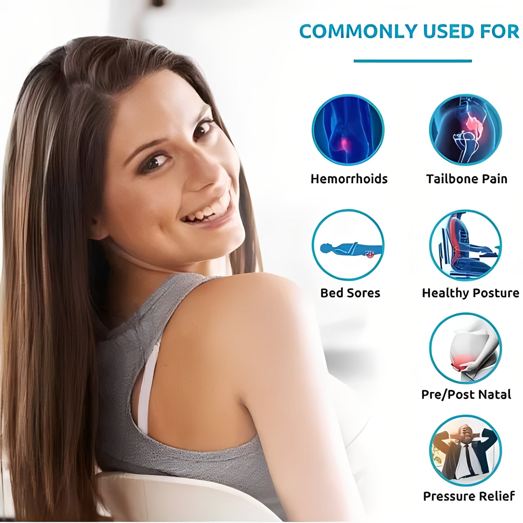 Ergonomic Seat Cushion with Comfort Opening and Washable Cover