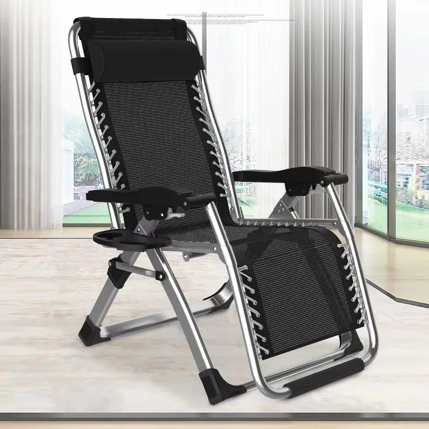 Foldable Outdoor Lounge Chair with Cupholder and Recline Function