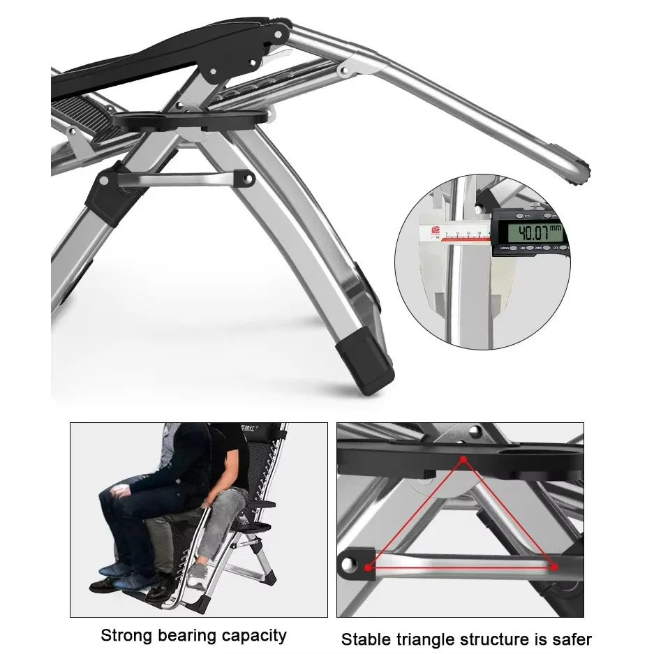 Foldable Outdoor Lounge Chair with Cupholder and Recline Function