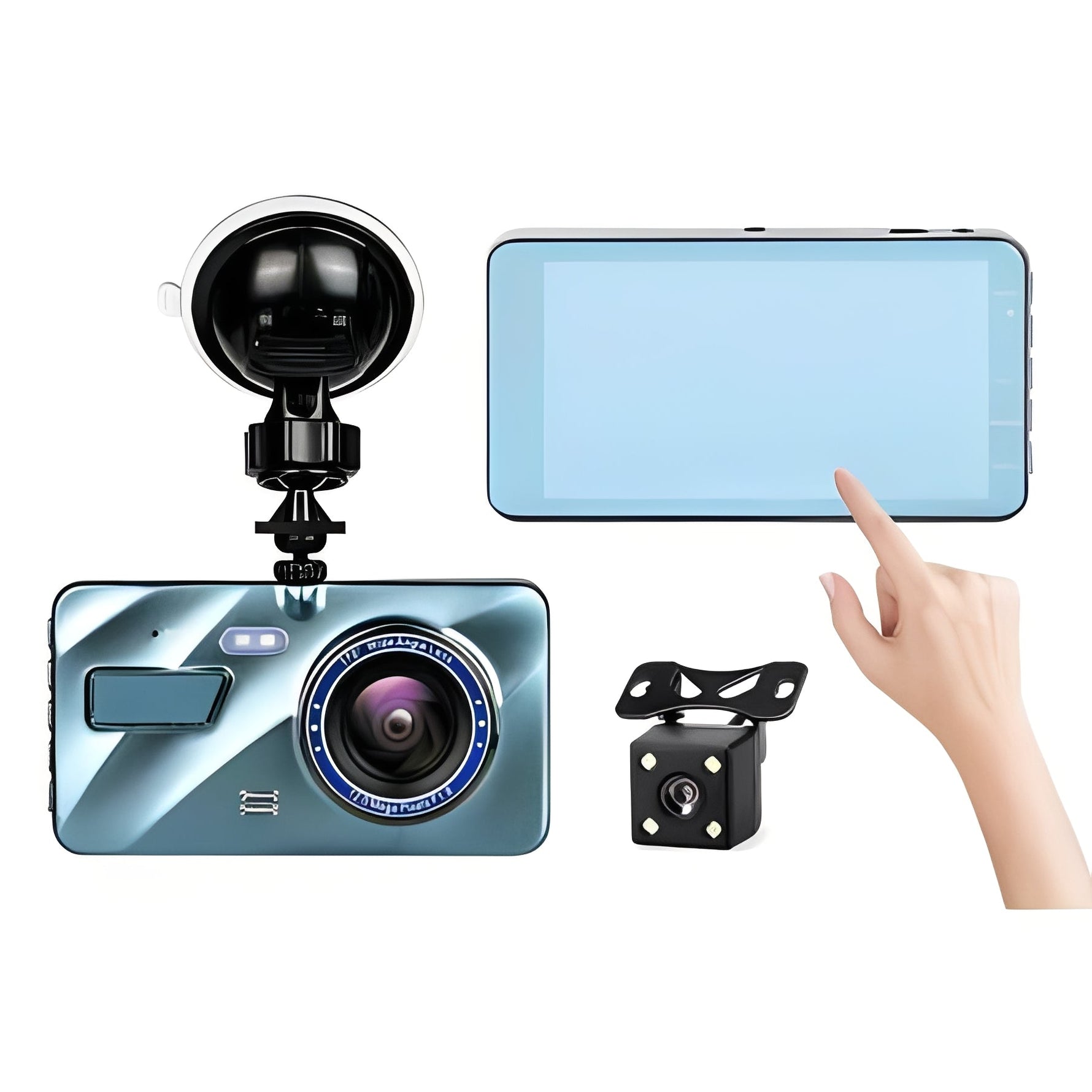 Dual-Lens Car Camera with 4-Inch Display for Comprehensive Recording