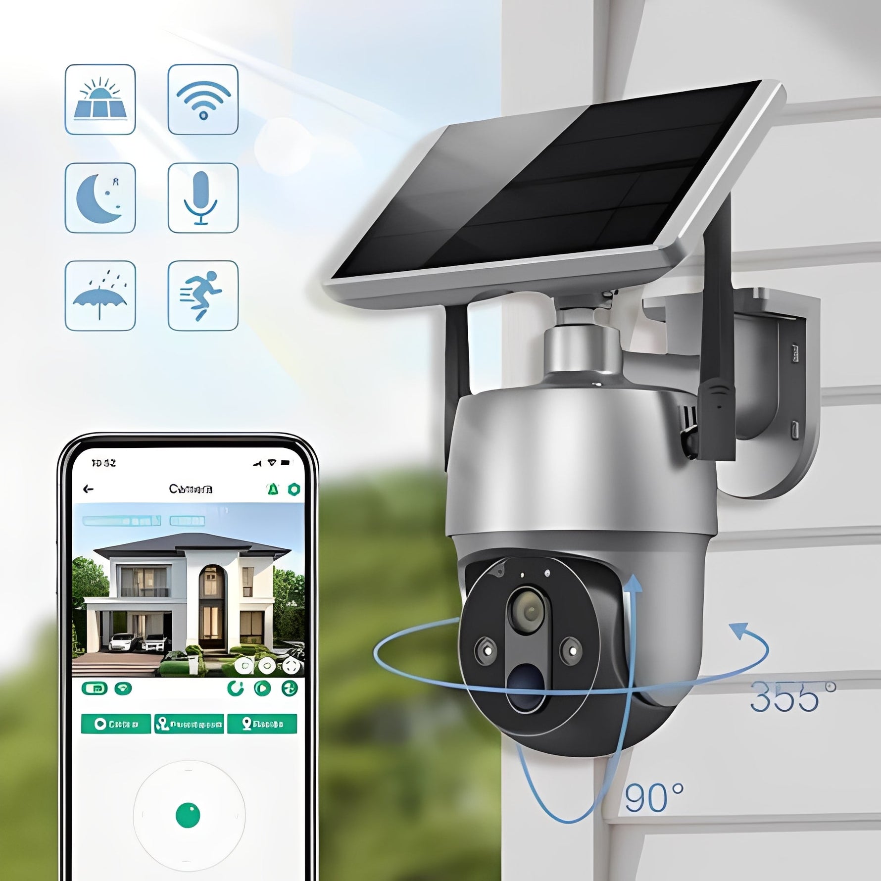 Solarbetriebene Außenkamera mit Bewegungsdetektion und Audio