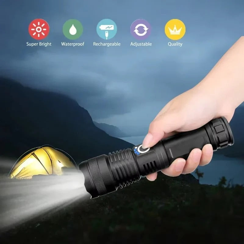 Wiederaufladbare LED-Taschenlampe mit Einstellbarem Strahl