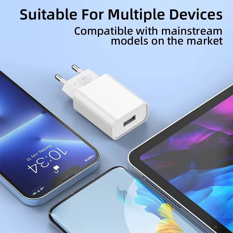 Compact 10W USB wall charger with 5V 2A