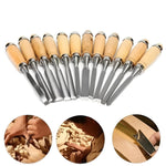 Versatile carving tool set with 12 different knives and chisels